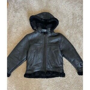 Shearlings Unlimited Kids 8 Black Genuine Shearling Leather Hooded Bomber USA